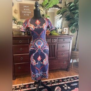 Anthropologie Pankaj and Nidhi Mosaic Print Scuba Bodycon Midi Dress